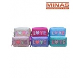 NECESER O CARTUCHERA LOVE, 6 COLORES.