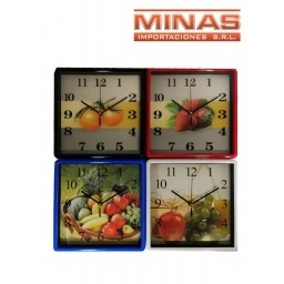 RELOJ DE PARED CUADRADO 25 CM, FRUTAS.