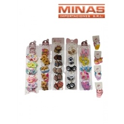 COLITAS CON APLIQUE DE GOMA  X 5 PARES, 6 MODELOS, $ 12 C/U.