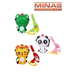 MOCHILA DE AGUA CONPISTOLA,ANIMALES, 44 CM X 32 CM.