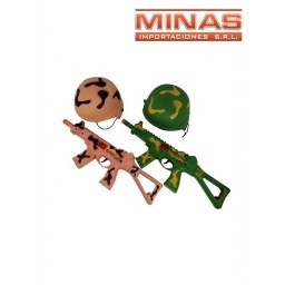 SET MILITAR CASCO Y METRALLETA