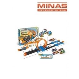 PISTA DOBLE LANZADOR + 4 AUTOS,36 PCS.