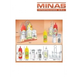 SET DE DE 5 CONDIMENTEROS CON SOPORTE.