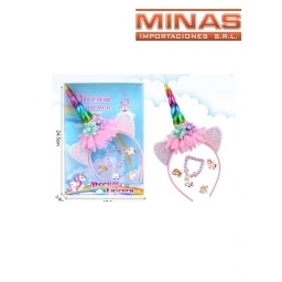 TIARA UNICORNIO CON OREJITAS + 4 ACC.