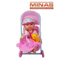 MUECA + COCHE + BIBERON + 3  ACCESORIOS.