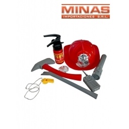 SET DE BOMBERO CON CASCO + 7 ACCESORIOS.