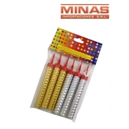 VELAS VOLCAN 10 CM DOR. Y PLAT. X 6 UND.