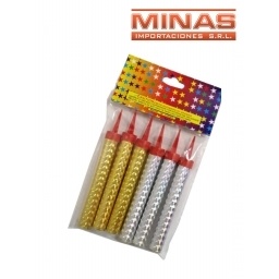 VELAS VOLCAN 15 CM DOR. Y PLAT. X 6 UND.