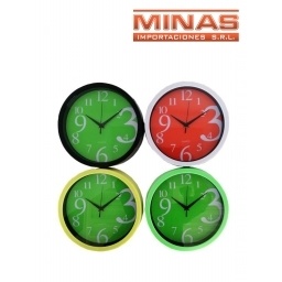 RELOJ DE PARED X 25 CM ,ESFERA DE COLOR.
