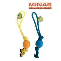 PELOTA CON CUERDA  PARA PERRO ,6.5 CM