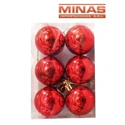 ESFERA DE NAVIDAD DE 6 CM  X 6 PCS, ROJO.