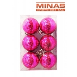 ESFERA DE NAVIDAD DE 6 CM  X 6 PCS, FUCSIA.