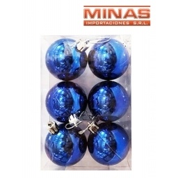ESFERA DE NAVIDAD DE 6 CM  X 6 PCS, AZUL.