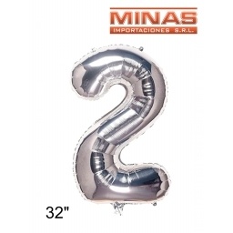 GLOBO N 2, DE 32 PULGADAS PLATEADO.