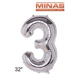 GLOBO N 3, DE 32 PULGADAS, PLATEADO.