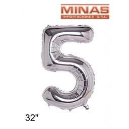 GLOBO N 5, DE 32 PULGADAS, PLATEADO.