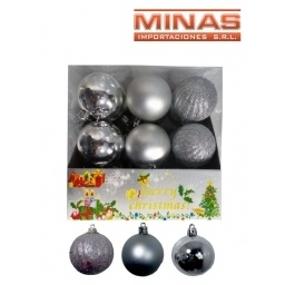 ADORNO DE NAV. PLATEADO 5 CM X 18 PCS, $ 12 CU .