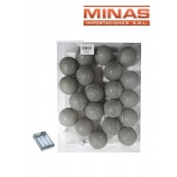 LUCES CALIDAS, 20 ESFERAS GRISES DE 6 CM, A PILA.