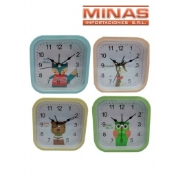 RELOJ DESPERTADOR 4 COLORES 11 CM  X 11 CM