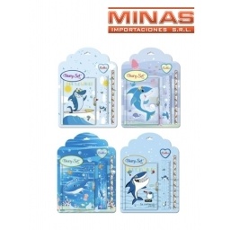 DIARIO CON LAPIZ Y REGLA ,TIBURONES,4 DISEOS.