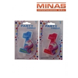 VELAS EN FORMA DE NMEROS UNICORNIO UNO