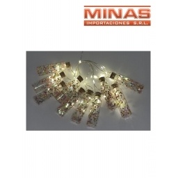 GUIRNALDA LED DE 10 BOTELLITAS, A PILA, CON GLITER MULTICOLOR.