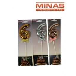 CAKE TOPPER N 6, ROSA, PLATEADO O DORADO.