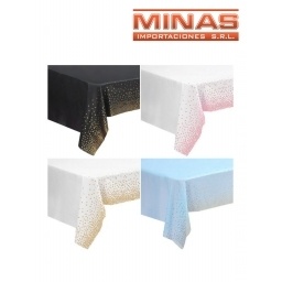 MANTEL PARA CUMPLEAOS CON LUNARES DE 140 CM X 190 CM, SURTIDOS.