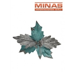 FLOR NAVIDEA X 22 CM, CELESTE Y PLATEADO.