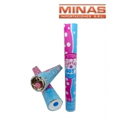 TUBO LANZA CONFETTI BABY SHOWER  ROSADO O CELESTE X 40 CM.
