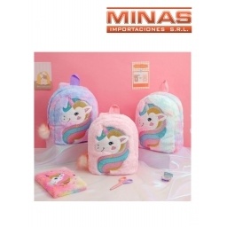 MOCHILA UNICORNIO DE PELUCHE, 3 COLORES