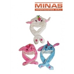 GORRO UNICORNIO CON MOV. DE OREJAS, 3 COLORES