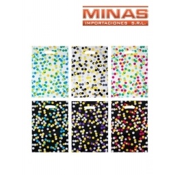 BOLSA PARA SORPRESITAS 16 CM X 15 CM,12 UND,LUNARES.