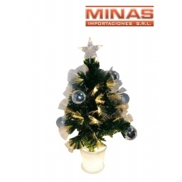 ARBOL VERDE CON F. OPTICA CALIDA Y ADORNOS PLATEADOS X 60 CM.