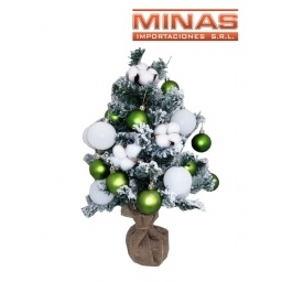 ARBOL VERDE CON NIEVE Y ADORNOS VERDES Y BLANCOS X 60 CM.