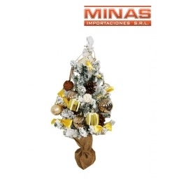 ARBOL VERDE CON NIEVE Y ADORNOS VARIADOS X 60 CM.