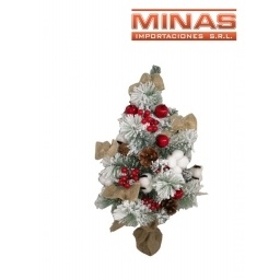 ARBOL VERDE CON NIEVE Y ADORNOS VARIADOS X 60 CM.