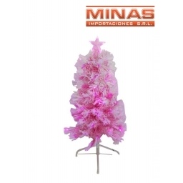 ARBOL ROSA CON FIBRA OPTICA  Y ADORNOS X 90 CM, BASE DE METAL.