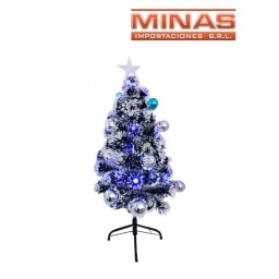 ARBOL NEVADO CON F. OPTICA Y ADORNOS X 90 CM, CON BASE DE METAL.