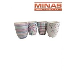 TAZA DE CERAMICA DE 10 CM,RAYAS Y CORAZONES.
