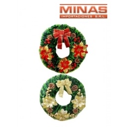 CORONA NAVIDEA X 38 CM, CON PIAS,DORADO Y ROJO.