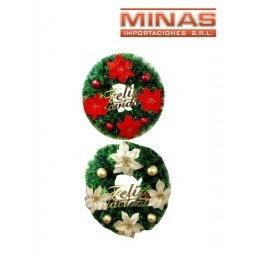 CORONA NAVIDEA X 38 CM, F.NAVIDAD,DORADO Y ROJO.