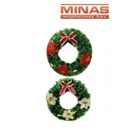 CORONA NAVIDEA X 30 CM,MOA Y FLORES,DORADO Y ROJO.