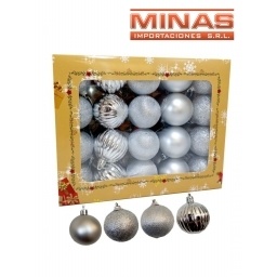 ESFERAS DE  NAV. 5 CM X 40 PCS, PLATEADO.