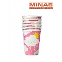 VASOS DESCARTABLES DE 250 ml  X 10 UND,NUBE ROSA..