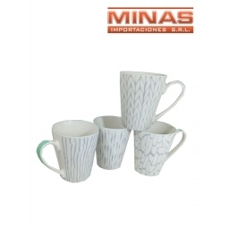 TAZA DE CERAMICA X 380 mI,BLANCA CON DETALLES DE GRIS.