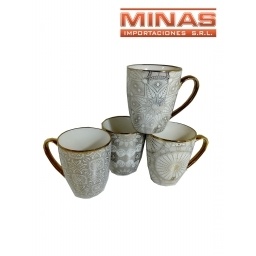 TAZA DE CERAMICA X 350 mI, ARABESCOS DORADOS.