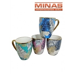TAZA DE CERAMICA X 350 mI, DE COLOR CON HOJAS.