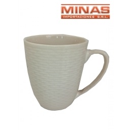 TAZA DE CERAMICA X 350 mI,BLANCA TIPO CANASTA.