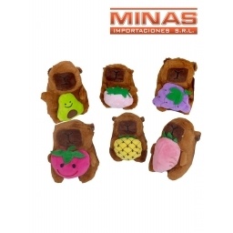 LLAVERO X 14 CM,PELUCHE CAPIBARA CON FRUTAS.4 MODELOS..